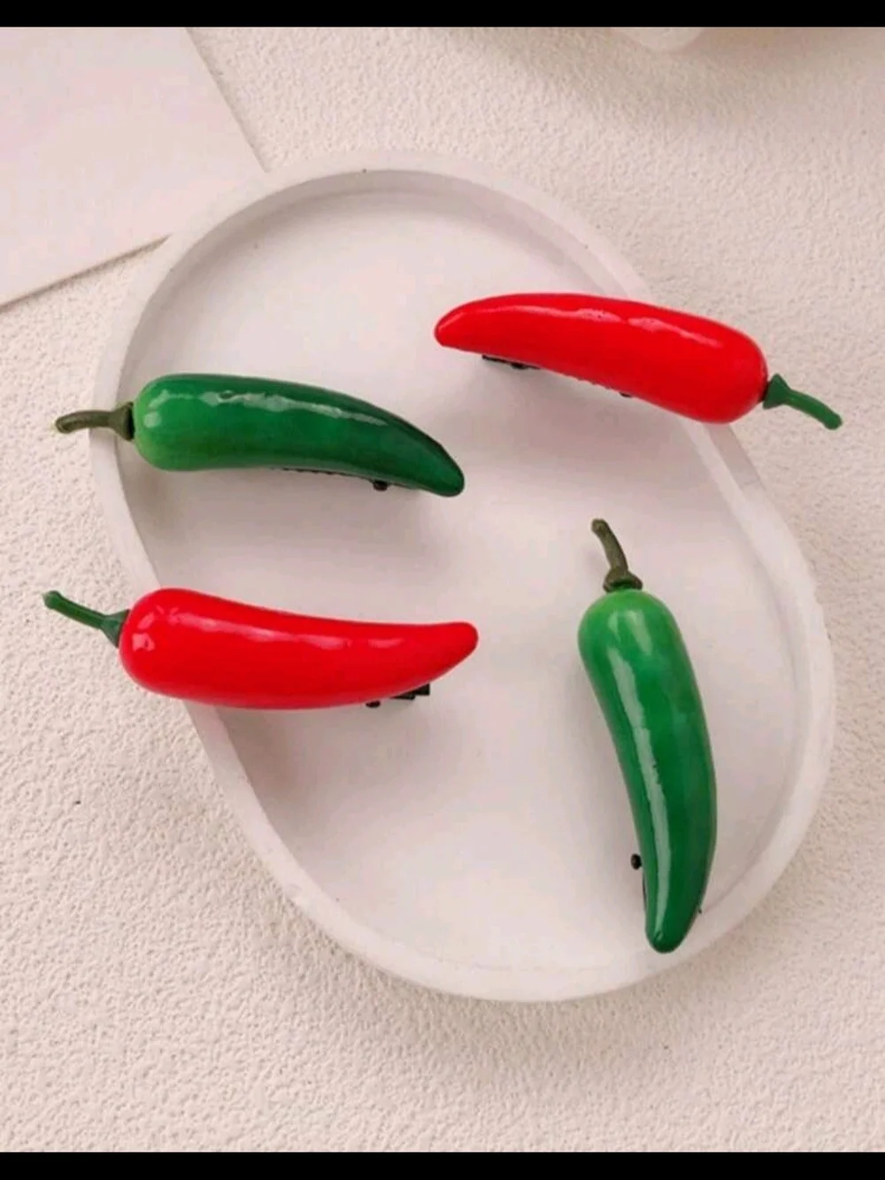 Chili Pepper Hair Clip Set - Red & Green Gloss